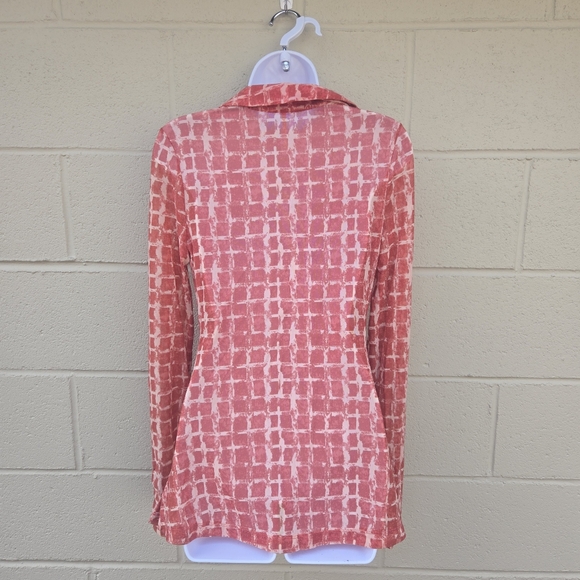 Free People- Sheer- 3/4 Button Front- Long Sleeve- Blouse- Red/Tan- Size Medium - Picture 6 of 16